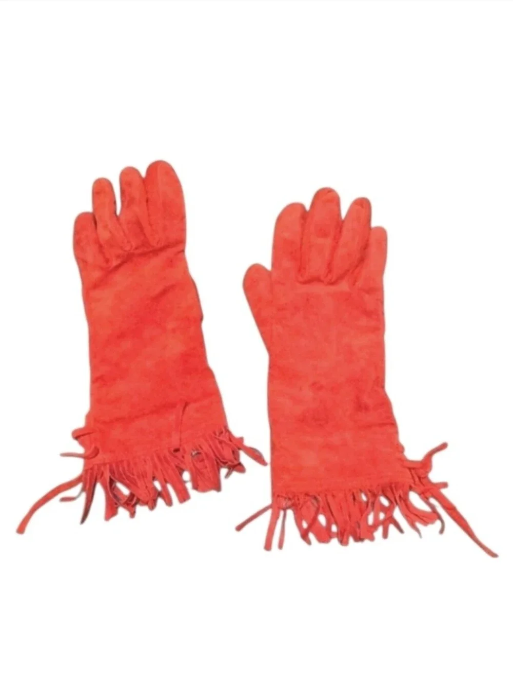 Vintage Genuine Pigskin Leather Fringe Trimmed Glives in Rich Red